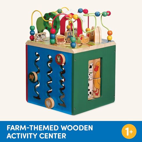Battat Farm, 5-Sided Play Center with Bead Maze, Wood Toys | Farm-themed with bead maze, peekaboo doors, spinners, zig-zag race and mix-and-match animals, 1+ Years in Kuwait