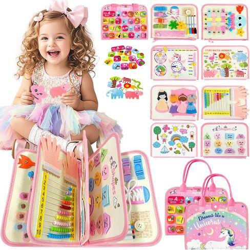 Aurasys Toddler Busy Board - Montessori Busy Book Travel Toys Sensory Board Educational Activity Book for Learning Fine Motor Skills, Gifts for Girls Boys Toddler in Kuwait