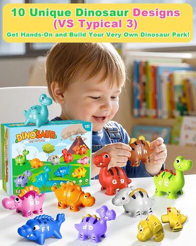 Dinosaur Alphabet Learning Toys for Toddlers Kids 3-5, 10 Unique Dinos | 26 Colorful Alphabet Dinosaurs | Child-Friendly Design | Learning Feels Like Play | Fine Motor Toys | Perfect Toddler Gift in Kuwait