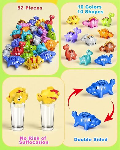 Dinosaur Alphabet Learning Toys for Toddlers Kids 3-5, 10 Unique Dinos | 26 Colorful Alphabet Dinosaurs | Child-Friendly Design | Learning Feels Like Play | Fine Motor Toys | Perfect Toddler Gift in Kuwait