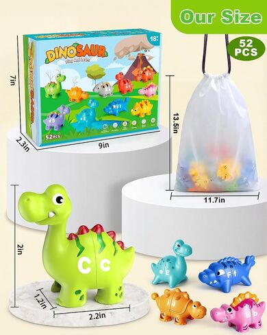 Dinosaur Alphabet Learning Toys for Toddlers Kids 3-5, 10 Unique Dinos | 26 Colorful Alphabet Dinosaurs | Child-Friendly Design | Learning Feels Like Play | Fine Motor Toys | Perfect Toddler Gift in Kuwait