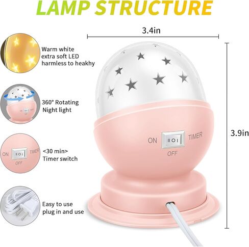 Star Night Light for Kids, 360° Rotating Starry Ceiling Projector for Kid’s Bedroom with Timer, 3000K,Pink,1 Pack in Kuwait