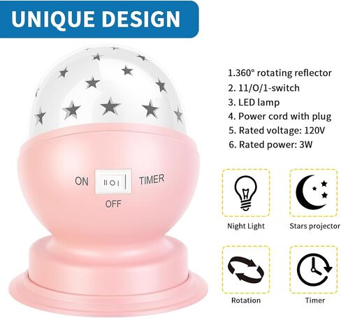 Star Night Light for Kids, 360° Rotating Starry Ceiling Projector for Kid’s Bedroom with Timer, 3000K,Pink,1 Pack in Kuwait
