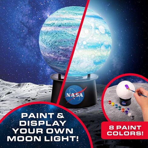 NASA Paint Your Own Moon Lamp with 7 Color Changing Modes for Kids | Touch Control, 7 Color Modes, 8 Paints, 2 Brushes, USB-C Power, Moon Stand, DIY Night Light, Space Room Decor in Kuwait