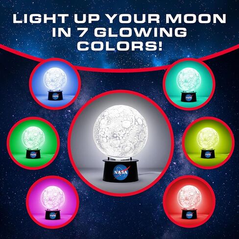 NASA Paint Your Own Moon Lamp with 7 Color Changing Modes for Kids | Touch Control, 7 Color Modes, 8 Paints, 2 Brushes, USB-C Power, Moon Stand, DIY Night Light, Space Room Decor in Kuwait