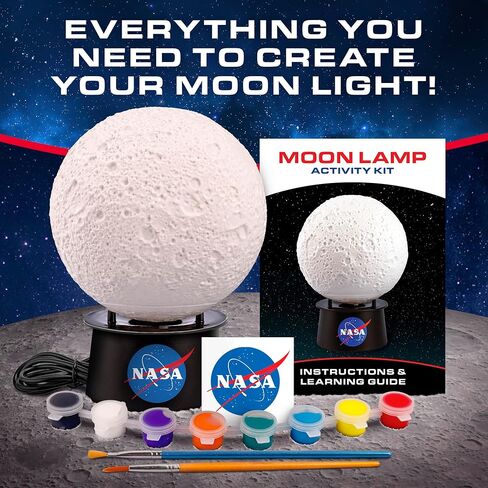 NASA Paint Your Own Moon Lamp with 7 Color Changing Modes for Kids | Touch Control, 7 Color Modes, 8 Paints, 2 Brushes, USB-C Power, Moon Stand, DIY Night Light, Space Room Decor in Kuwait
