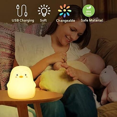 ZKLiLi Night Light for Kids Lamp, 16 Colors Lamp Cute, Dimmable Baby Night Lights for Nursery,Silicone Rechargeable Nightlight for Kids Room, Kawaii Room Decor (Penguin) in Kuwait