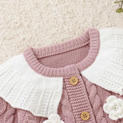 Spring/Fall Knit Cardigan Romper Floral Ruffled Collar Crawler for Baby Newborn Girls in Kuwait