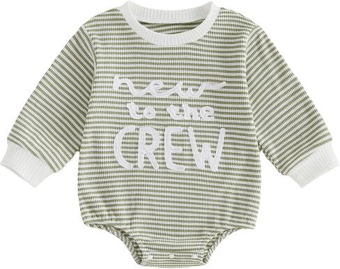 Newborn Baby Girl Fall Outfit Romper Jumpsuit Infant Waffle Clothes | Letter Embroidery Cute Long Sleeve Round Neck Bodysuit in Kuwait