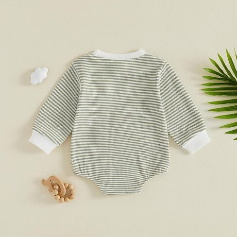 Newborn Baby Girl Fall Outfit Romper Jumpsuit Infant Waffle Clothes | Letter Embroidery Cute Long Sleeve Round Neck Bodysuit in Kuwait