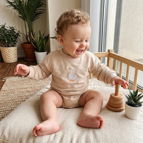 Baby Boy Girl Sweatshirt Romper Long Sleeve Bubble Bodysuit | Unisex Baby Long Sleeve Oversize Romper Top, Baby Goose Clothes Fall, Ideal for Farm Animal Birthday Outfit&Daliywear in Kuwait