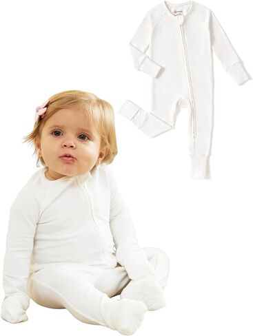 PATPAT Organic Cotton Baby Footie Pajamas with Two-Way Zipper & Mittens in Kuwait