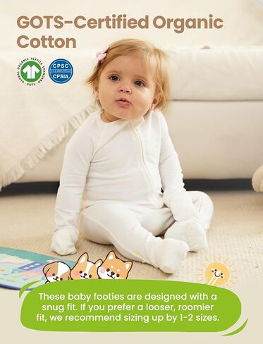 PATPAT Organic Cotton Baby Footie Pajamas with Two-Way Zipper & Mittens in Kuwait