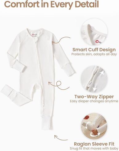 PATPAT Organic Cotton Baby Footie Pajamas with Two-Way Zipper & Mittens in Kuwait