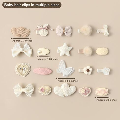 20-piece off-white children's hairpin set, featuring bowknot hair accessories for girls, with 2.4-inch fully wrapped anti-slip hairpins suitable for fine hair. Ideal for daily wear and as a gift in Kuwait