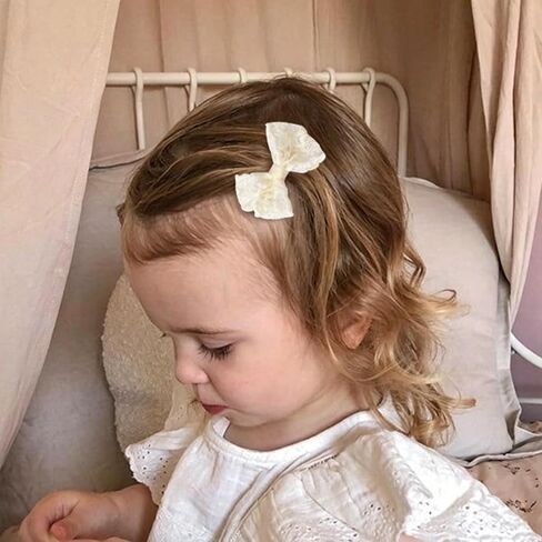 20-piece off-white children's hairpin set, featuring bowknot hair accessories for girls, with 2.4-inch fully wrapped anti-slip hairpins suitable for fine hair. Ideal for daily wear and as a gift in Kuwait