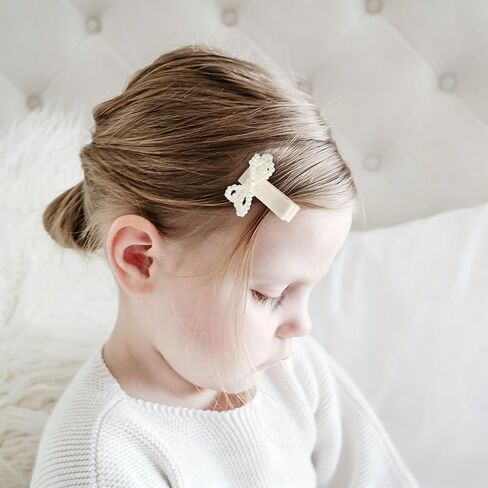 20-piece off-white children's hairpin set, featuring bowknot hair accessories for girls, with 2.4-inch fully wrapped anti-slip hairpins suitable for fine hair. Ideal for daily wear and as a gift in Kuwait