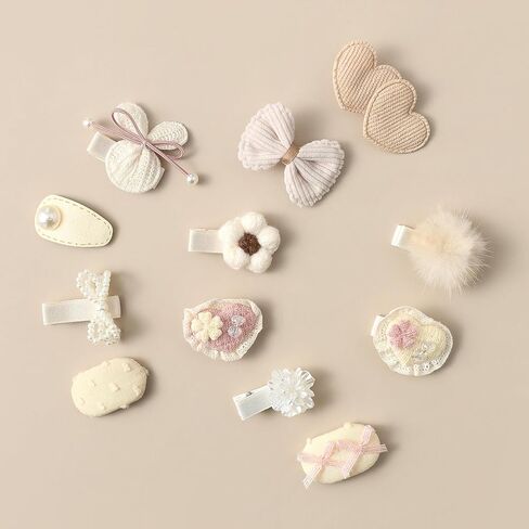 20-piece off-white children's hairpin set, featuring bowknot hair accessories for girls, with 2.4-inch fully wrapped anti-slip hairpins suitable for fine hair. Ideal for daily wear and as a gift in Kuwait