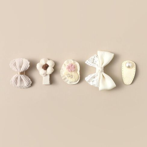 20-piece off-white children's hairpin set, featuring bowknot hair accessories for girls, with 2.4-inch fully wrapped anti-slip hairpins suitable for fine hair. Ideal for daily wear and as a gift in Kuwait