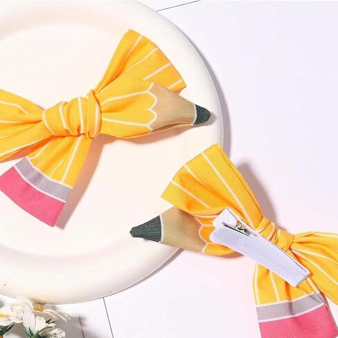 2PCS Back to School Pencil Hair Bows Clips for Girls Yellow Pencil Bow Alligator Clips Cute Hair Accessories for First Day of School Kindergarten Decoration Student Teacher Hairpins in Kuwait
