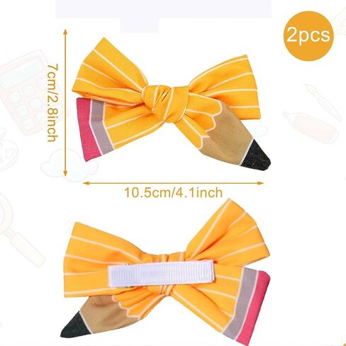 2PCS Back to School Pencil Hair Bows Clips for Girls Yellow Pencil Bow Alligator Clips Cute Hair Accessories for First Day of School Kindergarten Decoration Student Teacher Hairpins in Kuwait