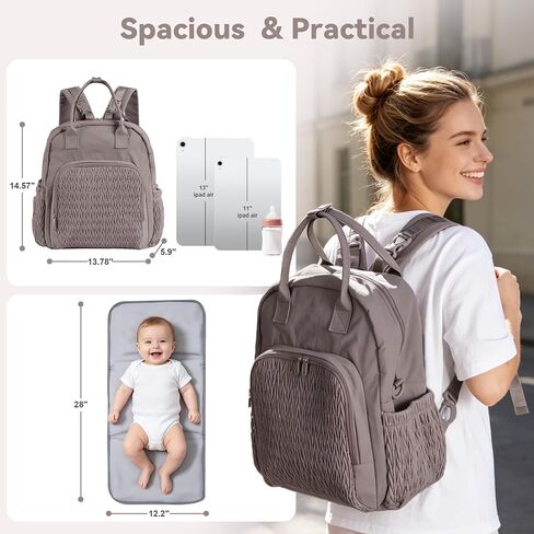 Multi-functional Diaper Bag Backpack with Changing Pad Brown | Allovely Diaper Bag Backpack, Multi-functional Travel Diaper Backpack, Changing Pad, Stroller Straps, Baby Registry Gift in Kuwait