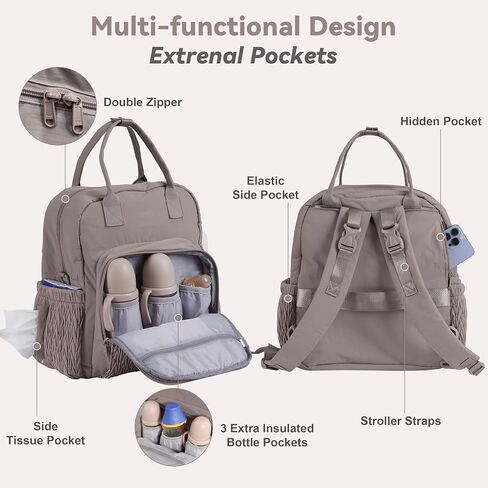 Multi-functional Diaper Bag Backpack with Changing Pad Brown | Allovely Diaper Bag Backpack, Multi-functional Travel Diaper Backpack, Changing Pad, Stroller Straps, Baby Registry Gift in Kuwait
