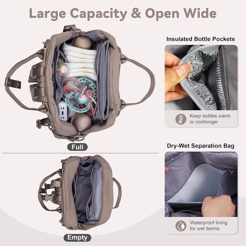 Multi-functional Diaper Bag Backpack with Changing Pad Brown | Allovely Diaper Bag Backpack, Multi-functional Travel Diaper Backpack, Changing Pad, Stroller Straps, Baby Registry Gift in Kuwait