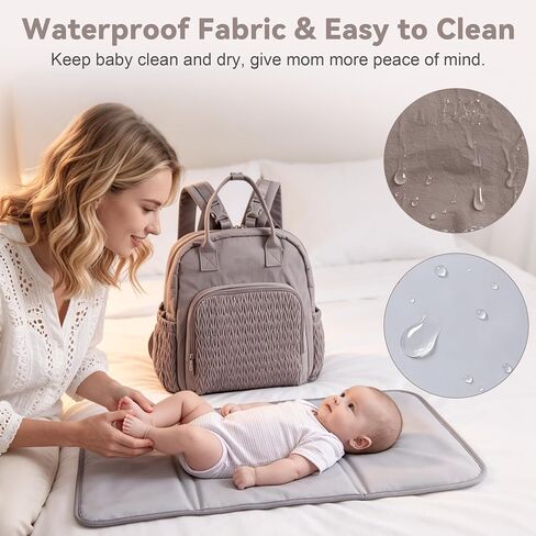 Multi-functional Diaper Bag Backpack with Changing Pad Brown | Allovely Diaper Bag Backpack, Multi-functional Travel Diaper Backpack, Changing Pad, Stroller Straps, Baby Registry Gift in Kuwait