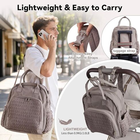 Multi-functional Diaper Bag Backpack with Changing Pad Brown | Allovely Diaper Bag Backpack, Multi-functional Travel Diaper Backpack, Changing Pad, Stroller Straps, Baby Registry Gift in Kuwait