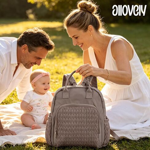 Multi-functional Diaper Bag Backpack with Changing Pad Brown | Allovely Diaper Bag Backpack, Multi-functional Travel Diaper Backpack, Changing Pad, Stroller Straps, Baby Registry Gift in Kuwait