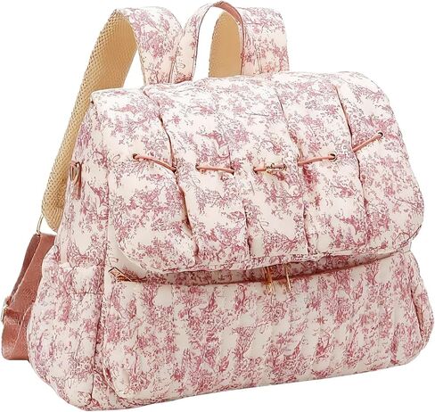 Lushandy Quilted Diaper Bag Backpack, Vintage Floral Puffer Diaper Backpack Large Baby Travel Bag Mom Hospital Bag in Kuwait