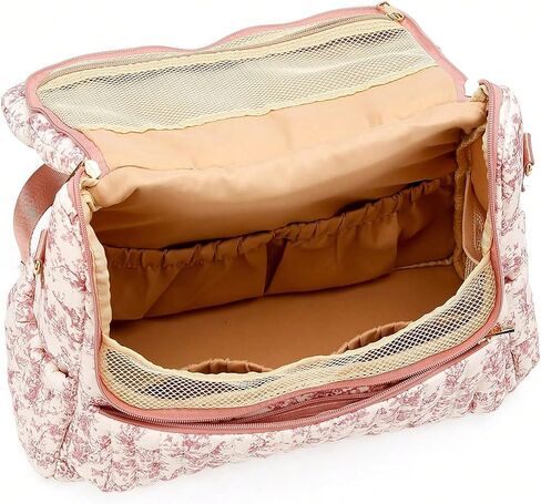 Lushandy Quilted Diaper Bag Backpack, Vintage Floral Puffer Diaper Backpack Large Baby Travel Bag Mom Hospital Bag in Kuwait