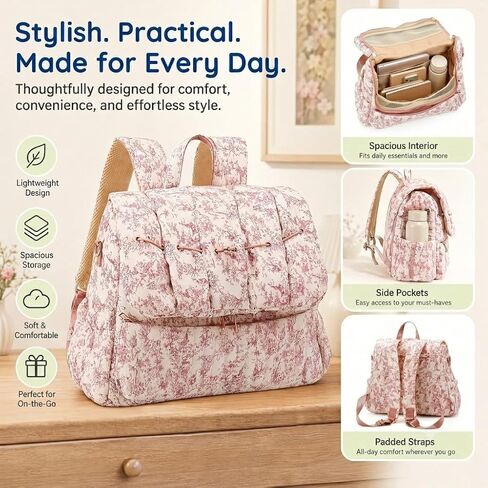 Lushandy Quilted Diaper Bag Backpack, Vintage Floral Puffer Diaper Backpack Large Baby Travel Bag Mom Hospital Bag in Kuwait