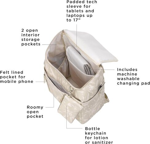 Petunia Pickle Bottom Tempo Backpack, Diaper Bag Designed for Busy Families, Attaches to Stroller or Suitcase, Spacious Main Compartment (Linen Blossoms) in Kuwait