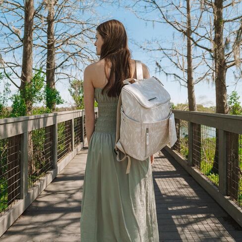 Petunia Pickle Bottom Tempo Backpack, Diaper Bag Designed for Busy Families, Attaches to Stroller or Suitcase, Spacious Main Compartment (Linen Blossoms) in Kuwait
