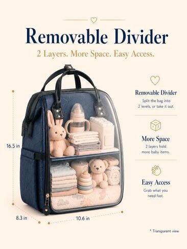 Diaper Bag Backpack, Unisex PU Leather, Very Dark Navy Blue, 16 Pockets, Insulated 3-Bottle Front, Removable Divider, Rear Zip Access, Wipes Dispenser, Stroller Straps, Luggage Sleeve in Kuwait