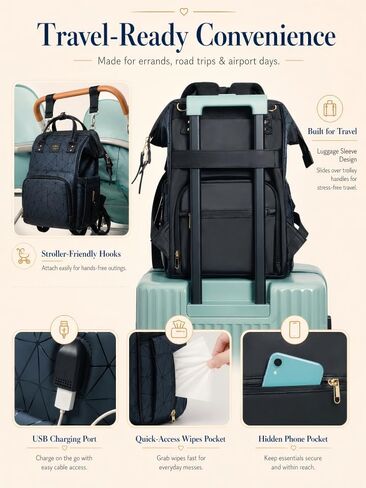 Diaper Bag Backpack, Unisex PU Leather, Very Dark Navy Blue, 16 Pockets, Insulated 3-Bottle Front, Removable Divider, Rear Zip Access, Wipes Dispenser, Stroller Straps, Luggage Sleeve in Kuwait