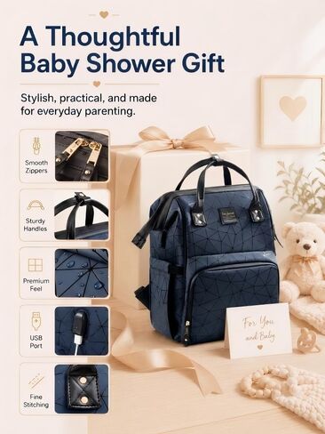 Diaper Bag Backpack, Unisex PU Leather, Very Dark Navy Blue, 16 Pockets, Insulated 3-Bottle Front, Removable Divider, Rear Zip Access, Wipes Dispenser, Stroller Straps, Luggage Sleeve in Kuwait