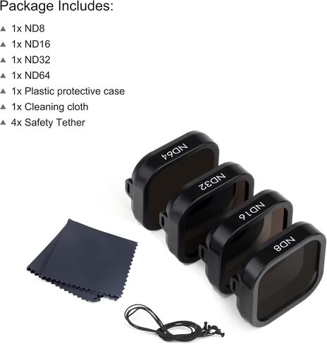 GEPULY ND Filter ND8 ND16 ND32 ND64 for GoPro Hero 12 11 10 9 Black Camera | 3-6 Stop Dimming,Sunny/Cloudy Shoots,Multi Coated Optical Glass For Vloggers,Protective Case, Tethers&Cleaning Cloth Included in Kuwait
