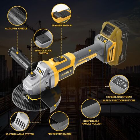 Cordless Angle Grinder for Dewalt 20v Max Battery, (Battery Not Included) | Brushless Cordless Grinder 4 1/2", 9000 RPM, 6 Variable Speed ＆ Dual Safety, Power Angle Grinder Tool for Grinding Cutting in Kuwait