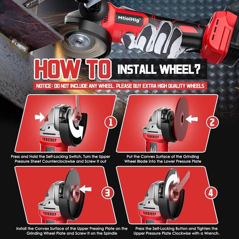 MtiolHig Cordless Angle Grinder Compatible with Milwaukee 18V Battery: Brushless Grinder Tool - Small Angle Grinder 4-1/2" Wheels, 3 Variable Speed Settings for Cutting, Grinding, Polishing, Tool Only in Kuwait