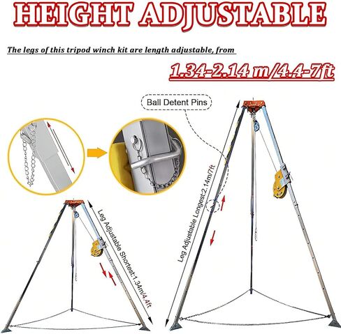 Industrial Manhole Access Tripod Stand,with Self Locking Winch 2600lbs | Foldable Aluminum Tripod , 1200LBS & 2600LBS Options for Underground Pipeline Inspection in Kuwait