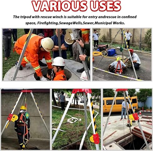 Industrial Manhole Access Tripod Stand,with Self Locking Winch 2600lbs | Foldable Aluminum Tripod , 1200LBS & 2600LBS Options for Underground Pipeline Inspection in Kuwait