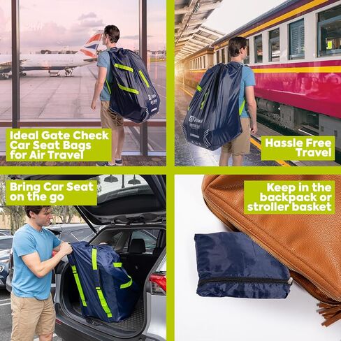 Infant Car Seat Travel Bag for Airplane - Durable Gate Check Bag for Car Seats that fits easily on Convertible Car Seats, Infant Carriers & Booster Seats (Backpack, Blue) in Kuwait