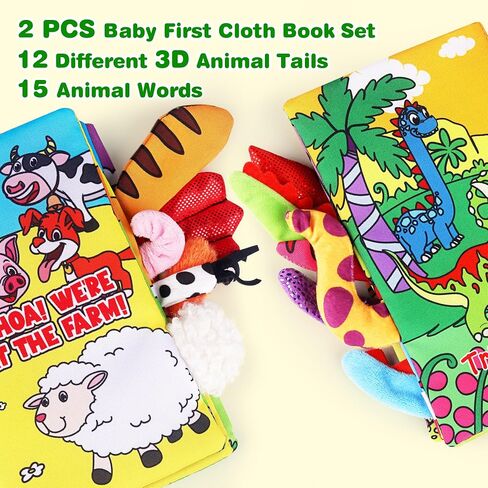 Vanmor 2 PCS Crinkle Baby Books 0-6 Months, Sensory Touch Feel Busy Soft Activity Book for Infants, Dinosaur & Farm Travel Toys, Newborn Must Haves Shower Gifts for Baby Boy Girl in Kuwait