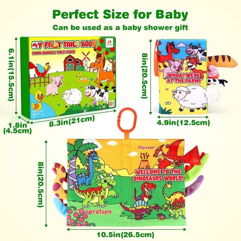 Vanmor 2 PCS Crinkle Baby Books 0-6 Months, Sensory Touch Feel Busy Soft Activity Book for Infants, Dinosaur & Farm Travel Toys, Newborn Must Haves Shower Gifts for Baby Boy Girl in Kuwait