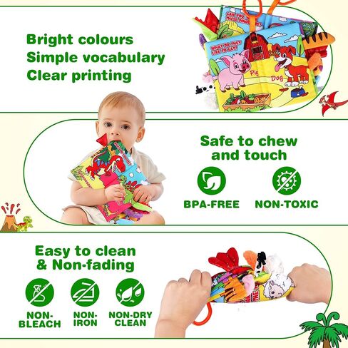 Vanmor 2 PCS Crinkle Baby Books 0-6 Months, Sensory Touch Feel Busy Soft Activity Book for Infants, Dinosaur & Farm Travel Toys, Newborn Must Haves Shower Gifts for Baby Boy Girl in Kuwait