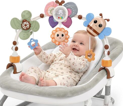 GONINO Baby Stroller Arch Toy, Adjustable Car Seat Hanging Toy with Teether | Sensory Crib Toy with Squeaker, Soft Activity Toy for Bassinet & Stroller, Newborn Baby Gifts for 0-12 Months Boys Girls in Kuwait
