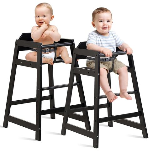 2 Set Wooden High Chair for Babies and Toddlers, Black | Restaurant-Style Stackable, Commercial Grade Solid Wood, For Dining Table & Kitchen, Easy to Clean Baby Booster Seat in Kuwait